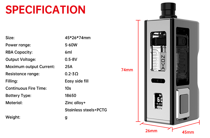 Vandy Vape Nova AIO Kit Spec