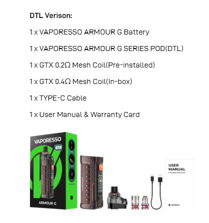 Vaporesso Armour G Kit Package