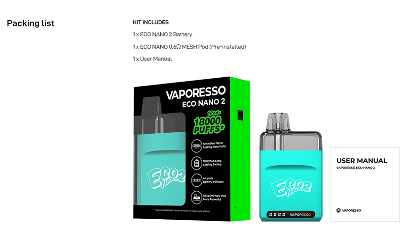 Vaporesso ECO Nano Kit Package