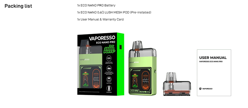 Vaporesso ECO Nano Pro Kit Package