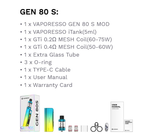 VAPORESSO GEN 80S E-Zigarette Kit ⭐ 80 Watt ⭐ 5ml iTank
