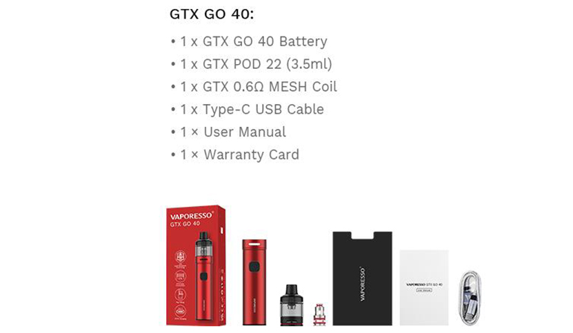 Vaporesso GTX GO 40 Kit Package