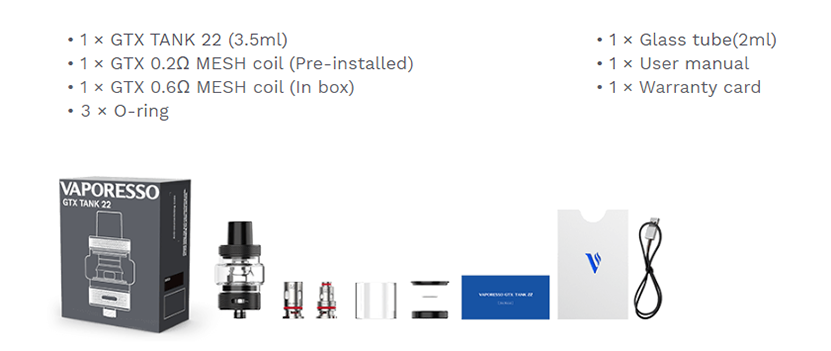 Vaporesso GTX Tank 22 Package