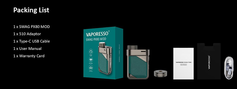 Vaporesso Swag PX80 Mod Packing List