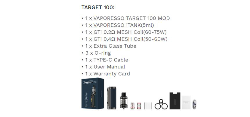 Vaporesso Target 100 Kit Package