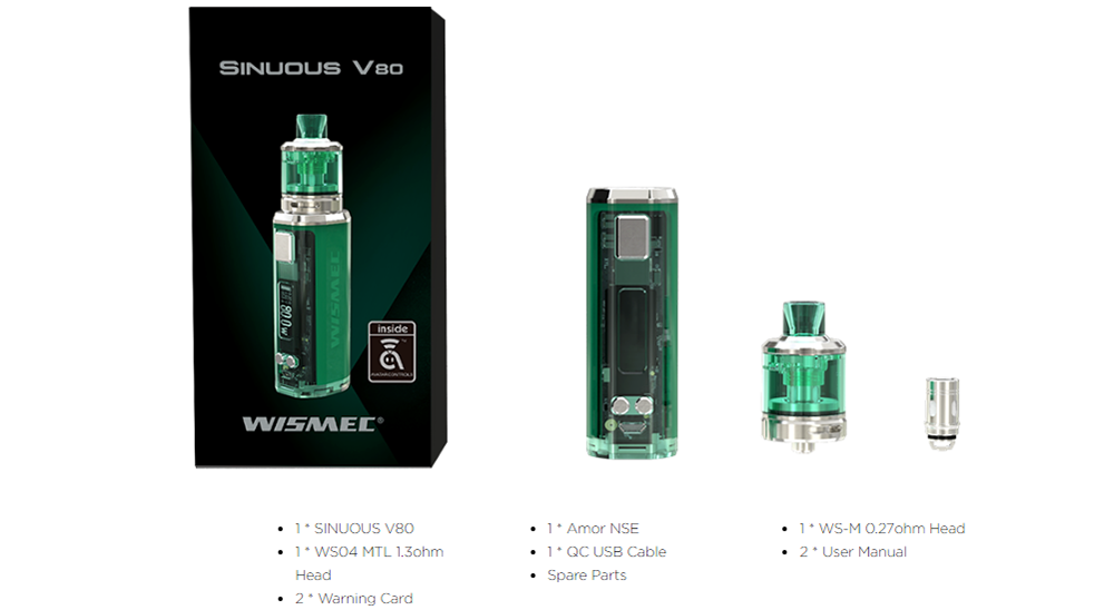 Wismec SINUOUS V80 Kit with Amor NSE Atomizer Package