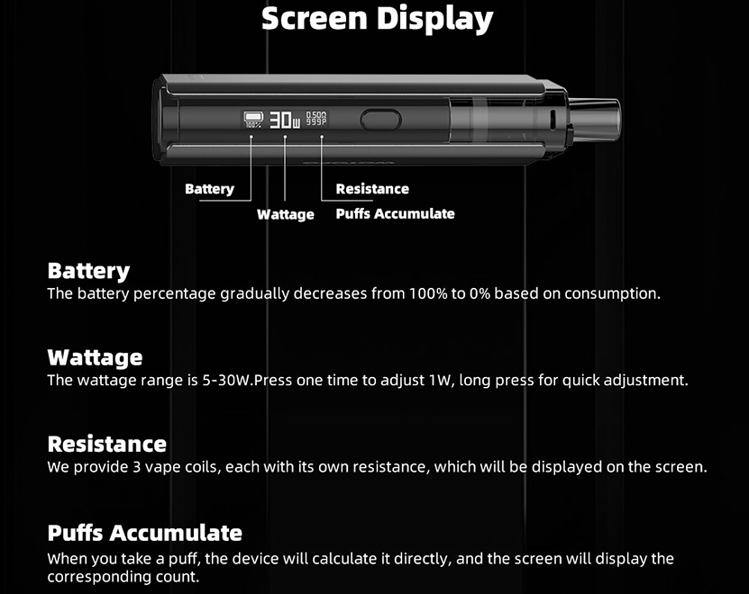 Wotofo Aerok Pod Kit Screen Display