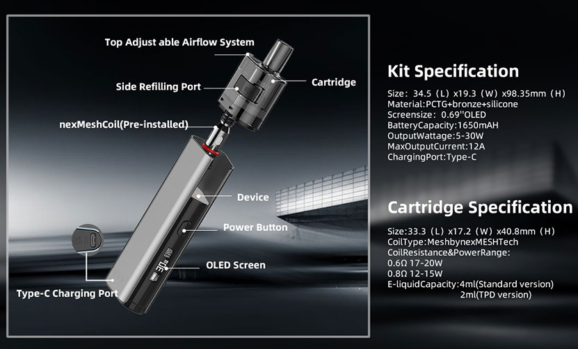 Wotofo Aerok Pod Kit Specifications