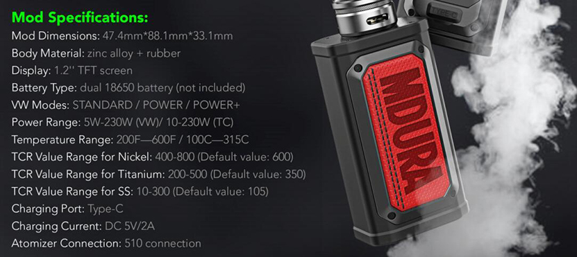 Wotofo MDura Pro Mod Specification